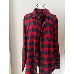 Red & navy blue - Plaid boyfriend shirt